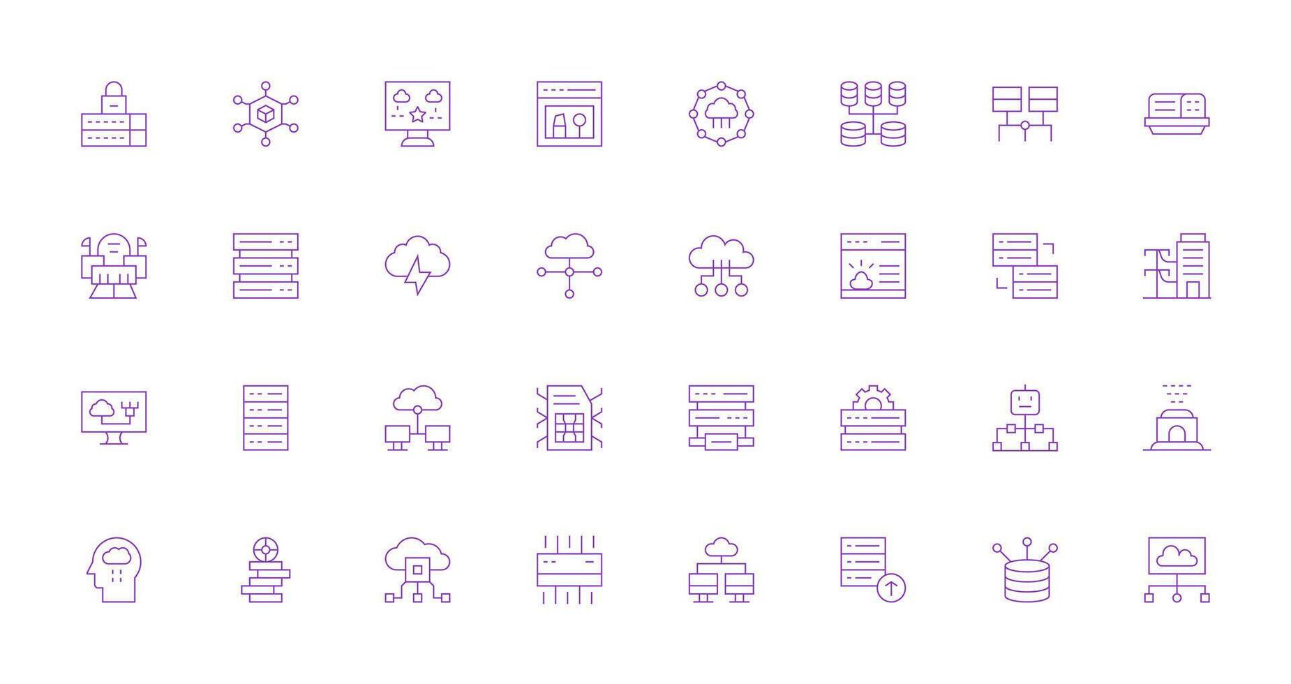 Data Center featuring 32 Icons in Thin Line Design Pixel Perfect Icons for Modern Apps vector