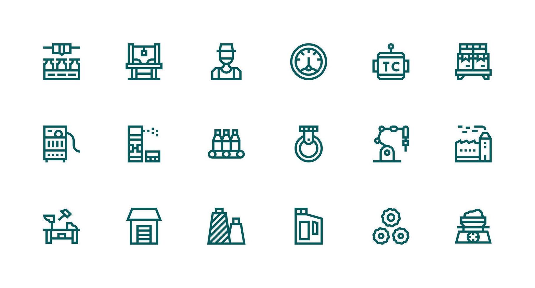 Manufacturing featuring 18 Icons in Strong Stroke Line Design Clear and Concise Icon Set Collection vector