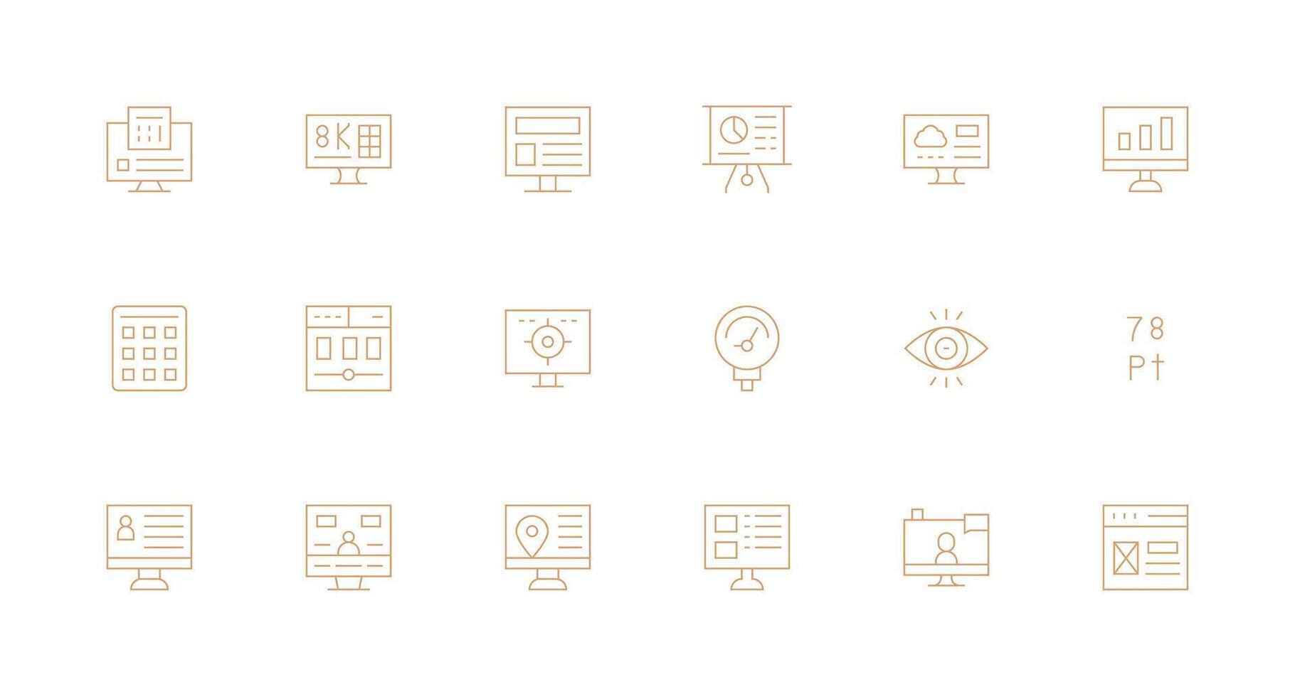 18 mínimo línea estilo íconos desde datos monitor colección universal icono paquete vector