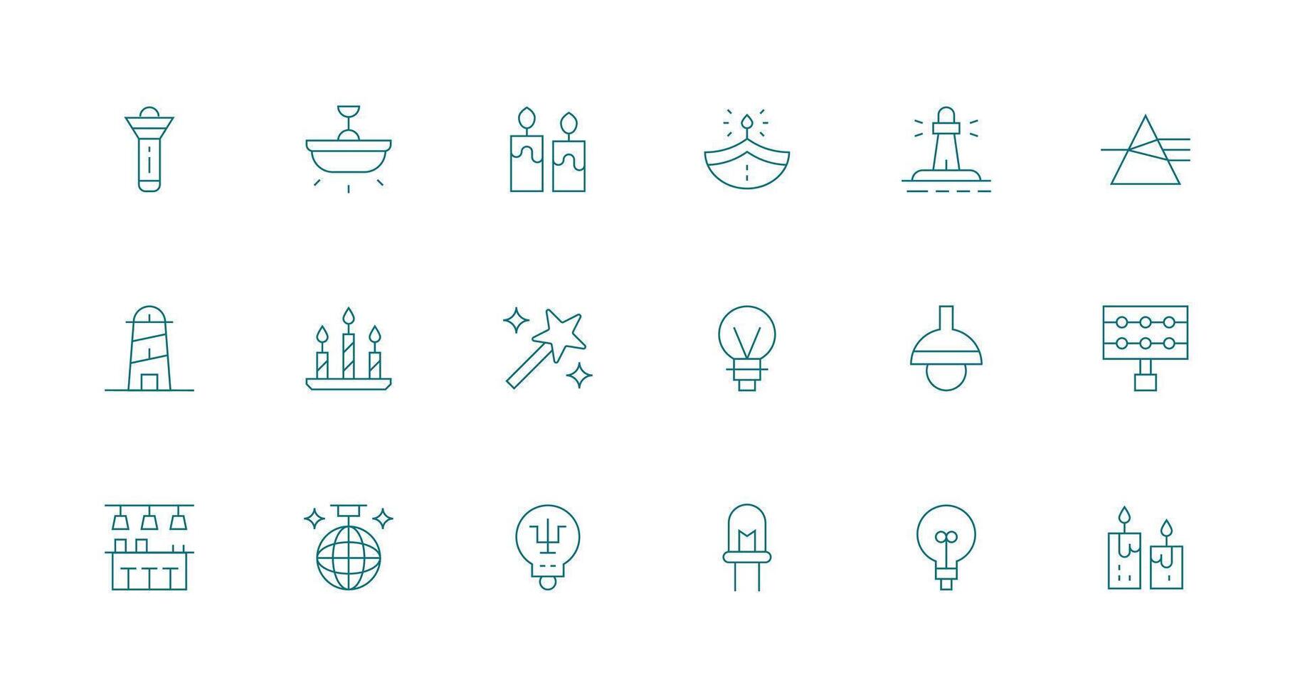 18 Illumination Icons in Minimal Line Aesthetic Functional Icon Series vector