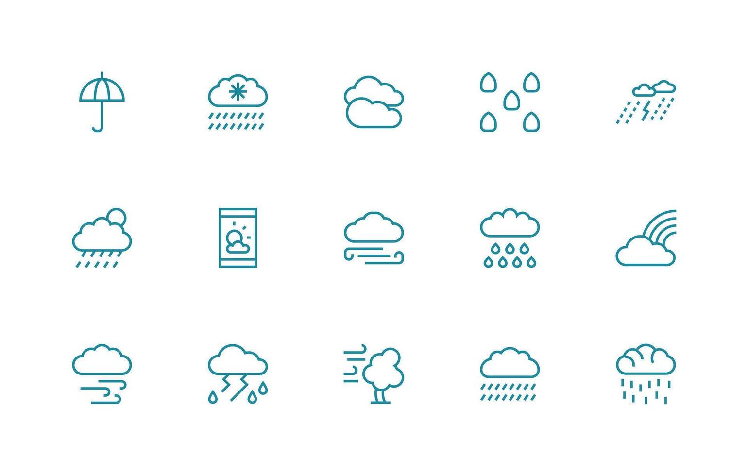 Stormy Icon Set with 15 Regular Line Graphics Pixel Perfect Icon Set vector