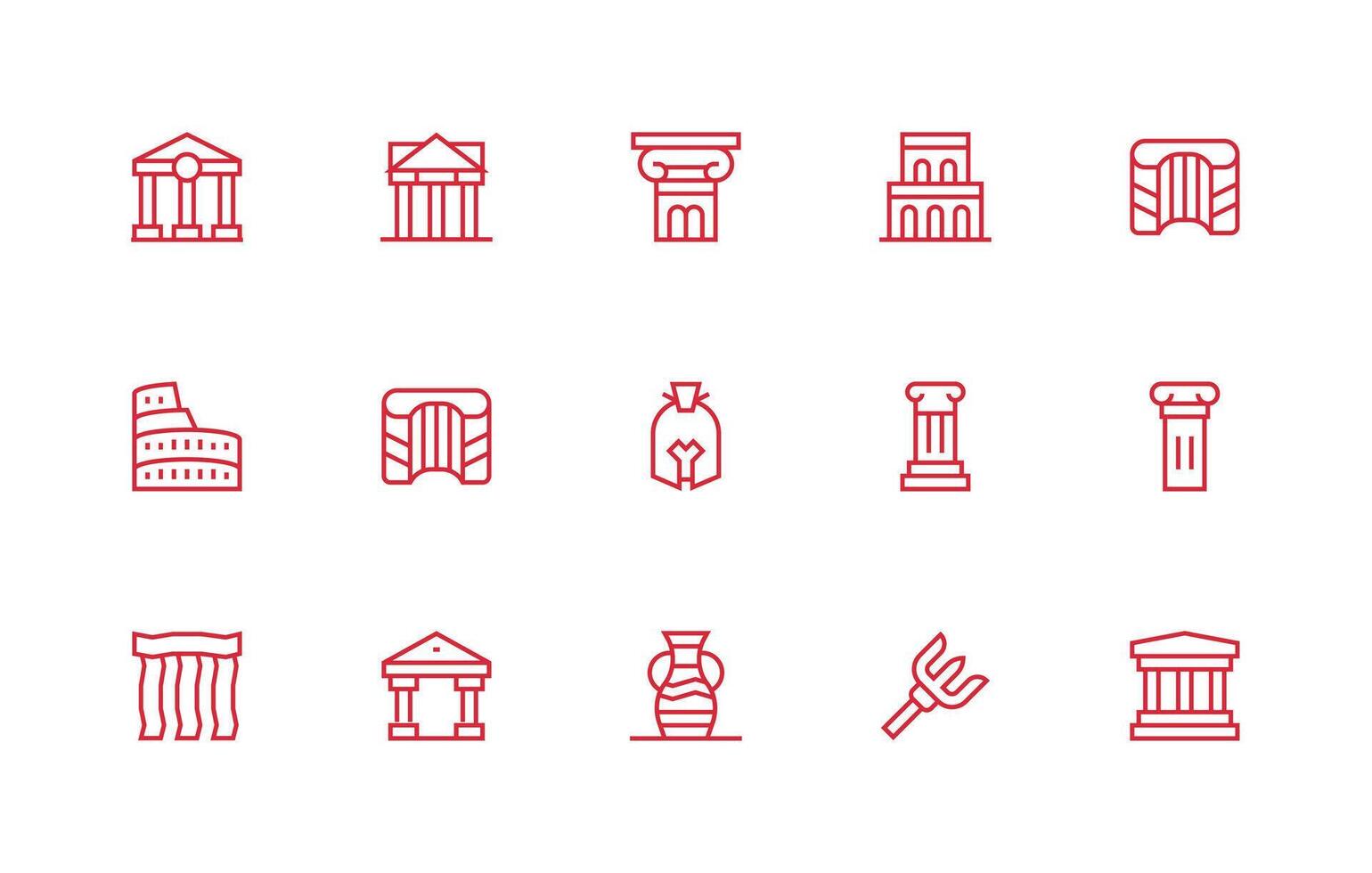 Roman Icon Set with 15 Regular Line Graphics Line Icon Collection vector