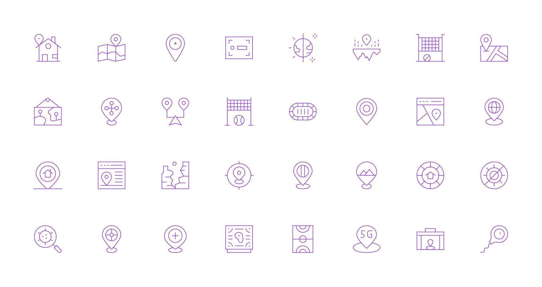 Thin Line Style Area Icons with 32 Vectors Complete Icon Bundle for Web Design