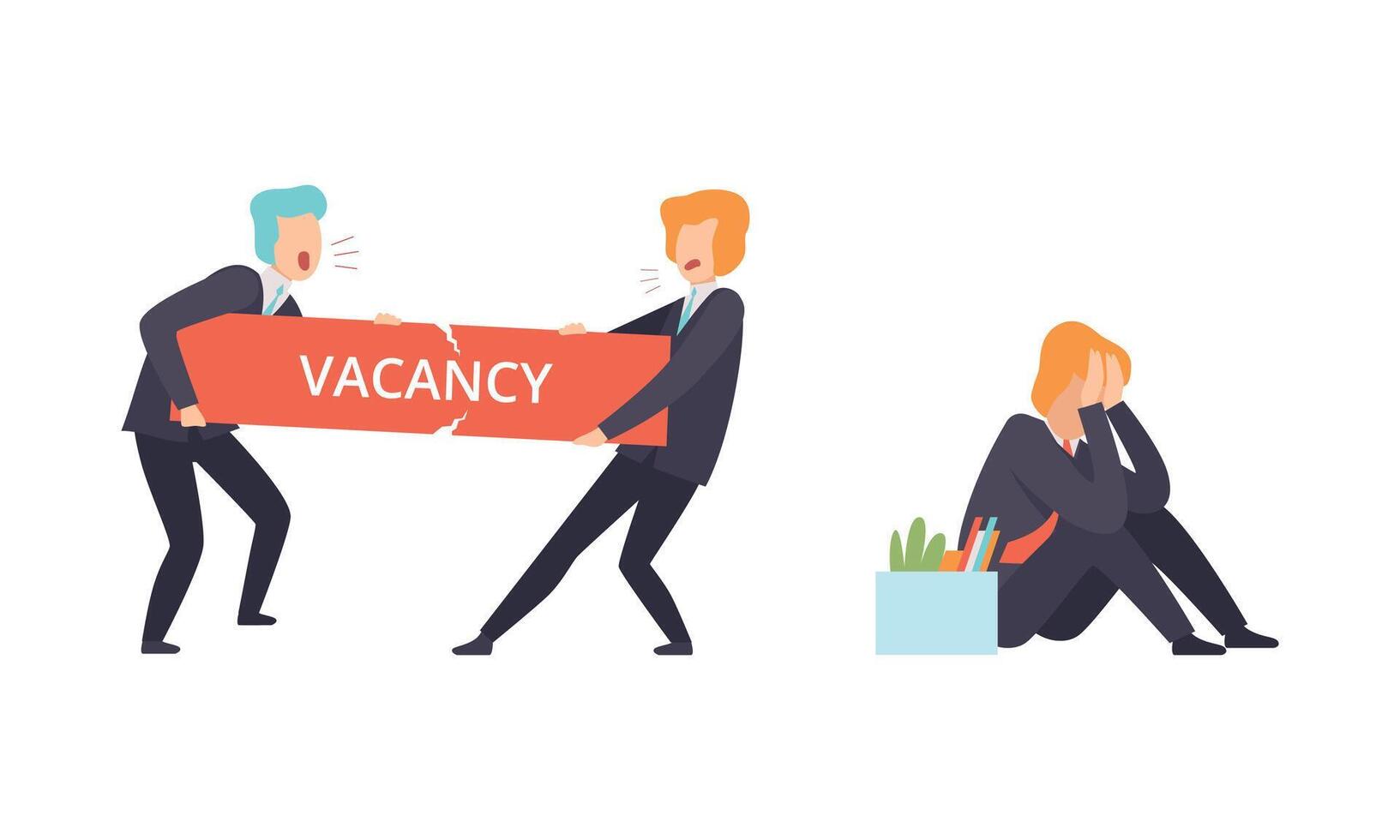 Man Character Fighting for Job Vacancy Pulling It Apart Set vector