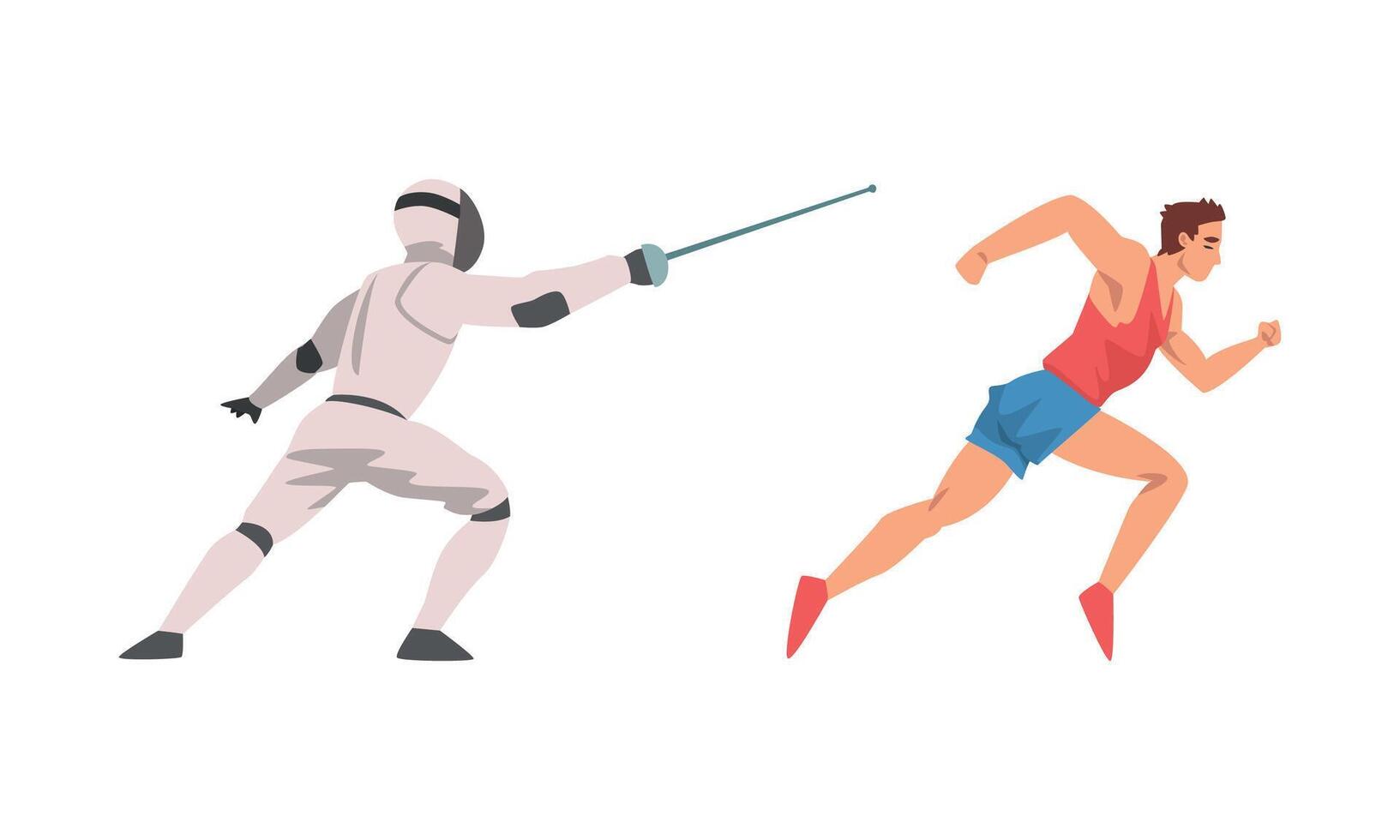 Man Character Sprinting and Doing Fencing Set vector