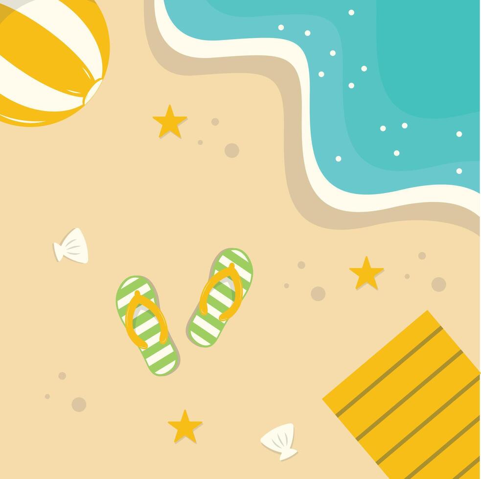 Top View Beach Background in Flat Cartoon Style vector
