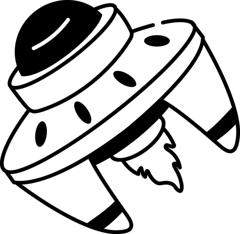 A sketchy style icon showing a rocket spaceship vector