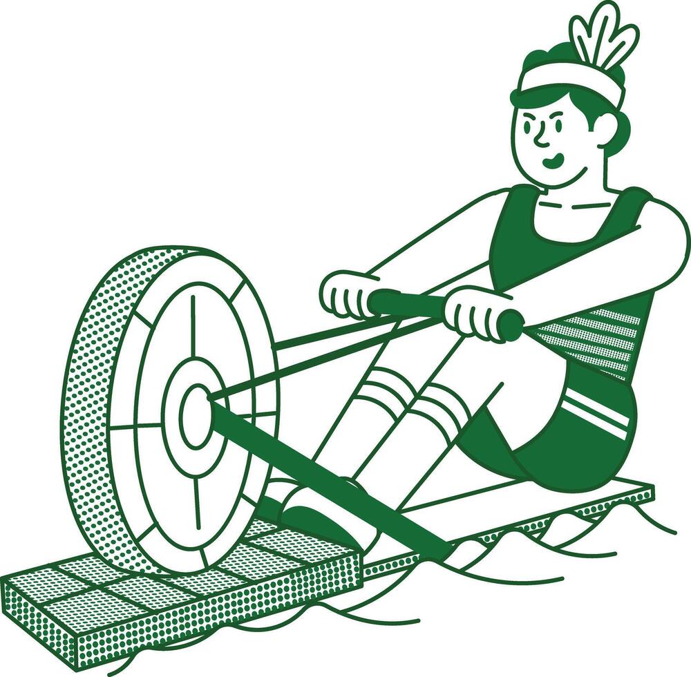 Sketchy style illustration showing a character using erg machine vector