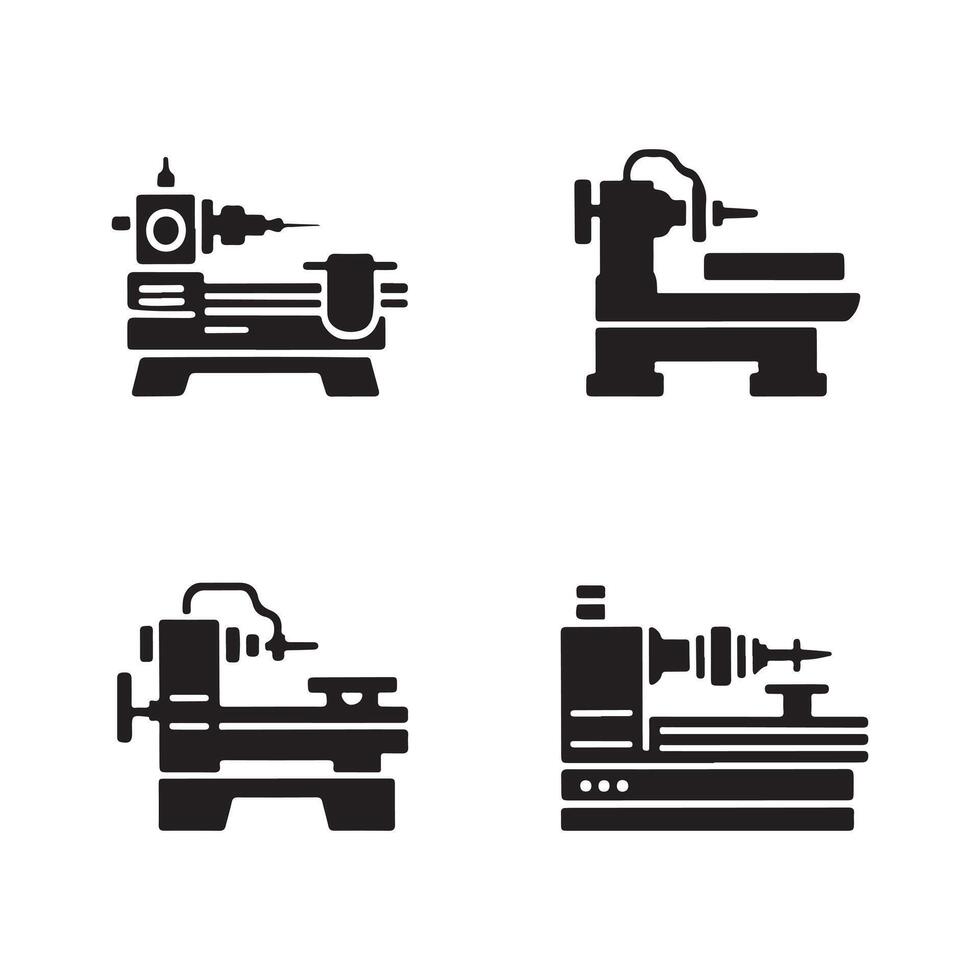 Full set of lathe machine solid icons vector