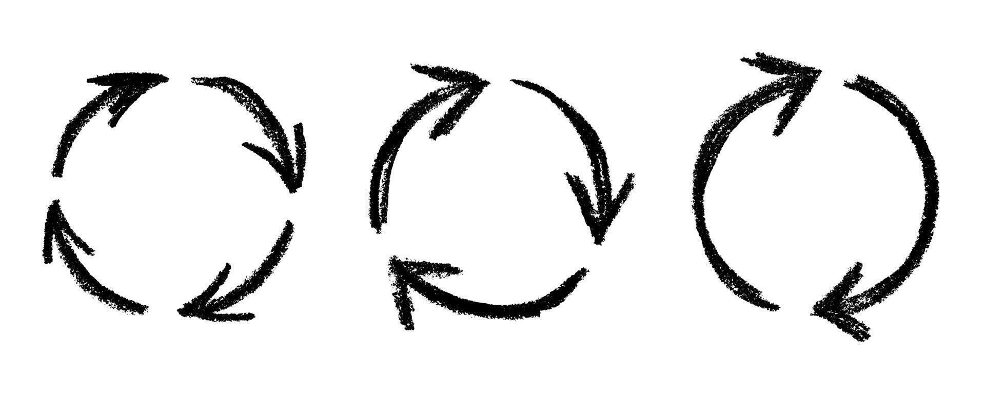 Set of hand drawn recycle arrow icon Recycling resources symbol Reuse of materials, zero waste, green environment, saving the planet doodle environment vector