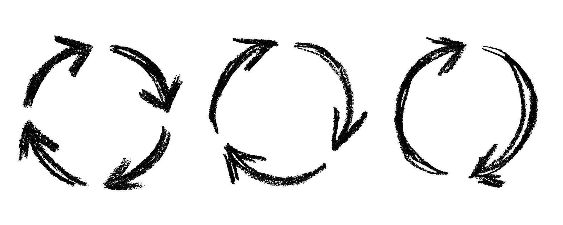 rotation pictogram Set of hand drawn recycle arrow icon Recycling resources symbol Reuse of materials, zero waste, green environment, saving the planet vector