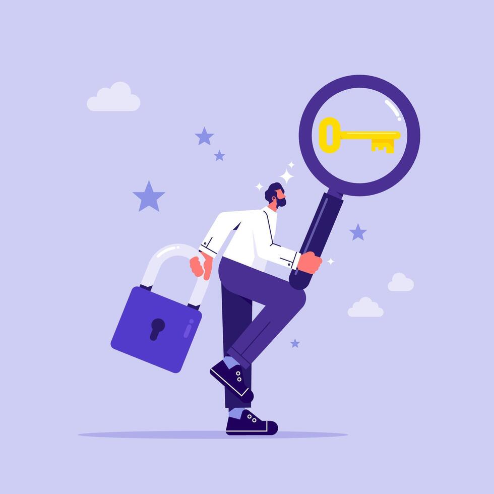 Man holding a key and padlock illustration vector