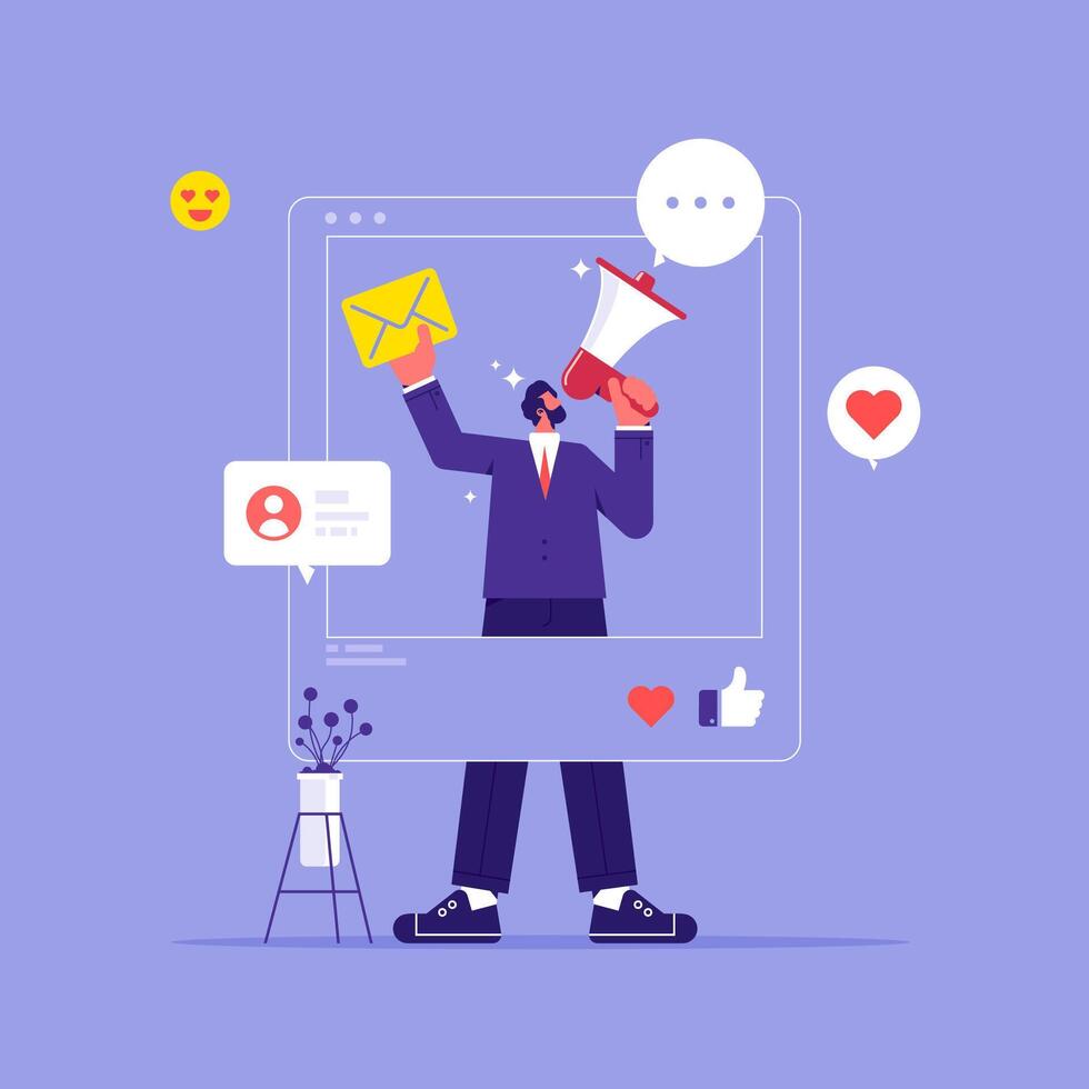 Person using megaphone in digital marketing vector