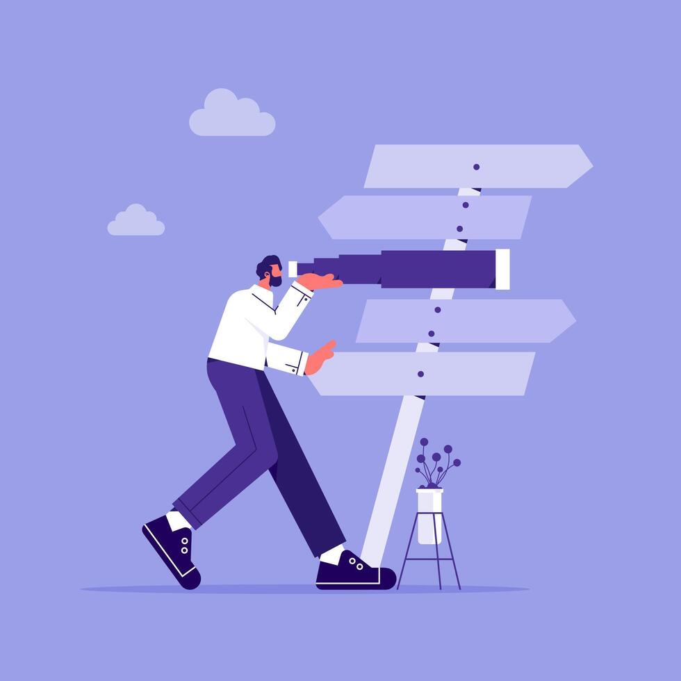 Man with signposts and telescope vector