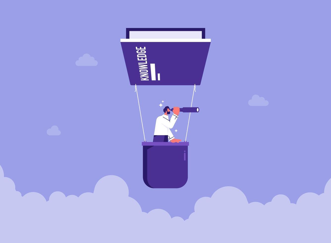 Person in balloon searching for knowledge vector