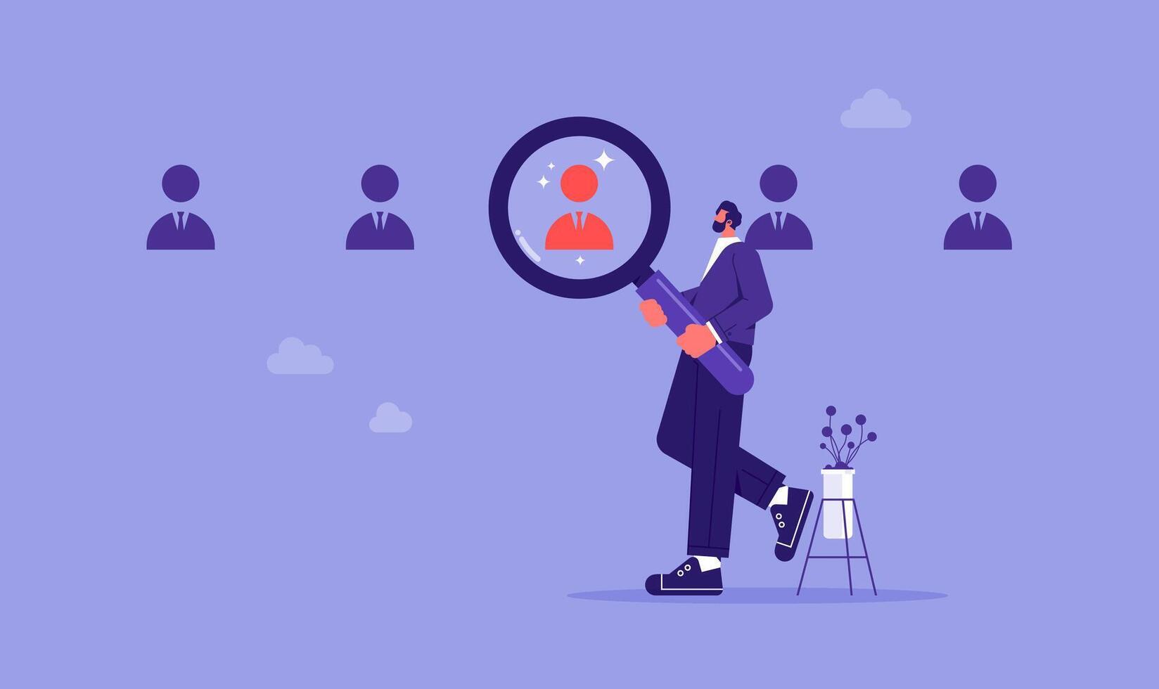 Person searching for talents with magnifying glass vector