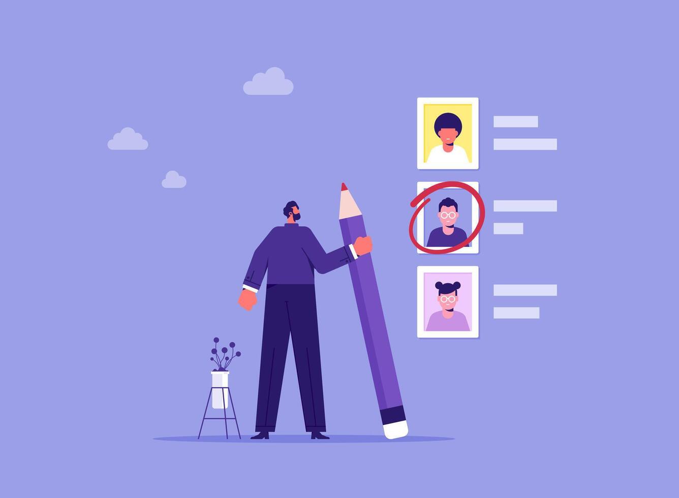 Person evaluating candidate selections creatively vector