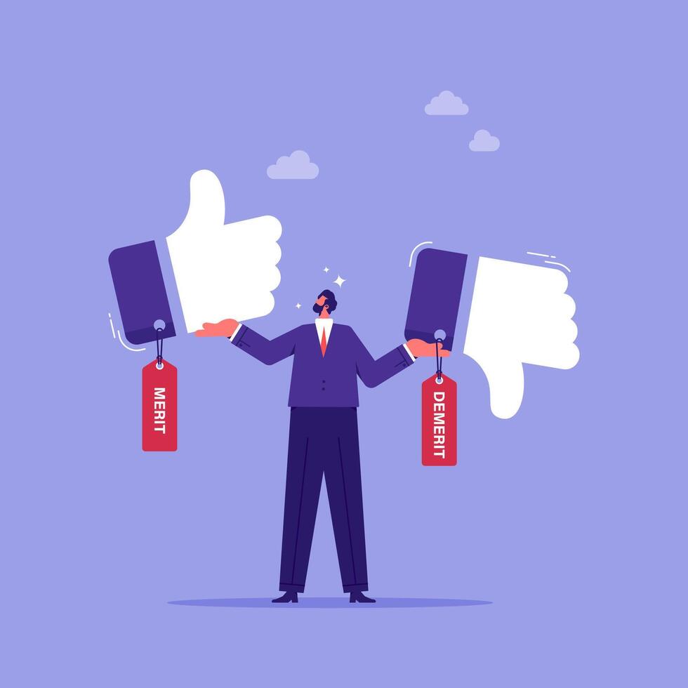 Man evaluating merit and demerit vector