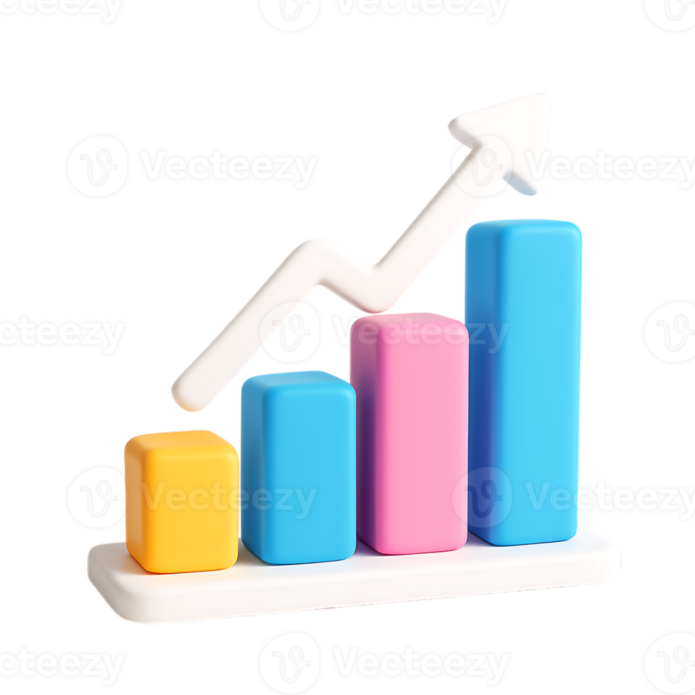 A colorful bar graph with an arrow pointing up png
