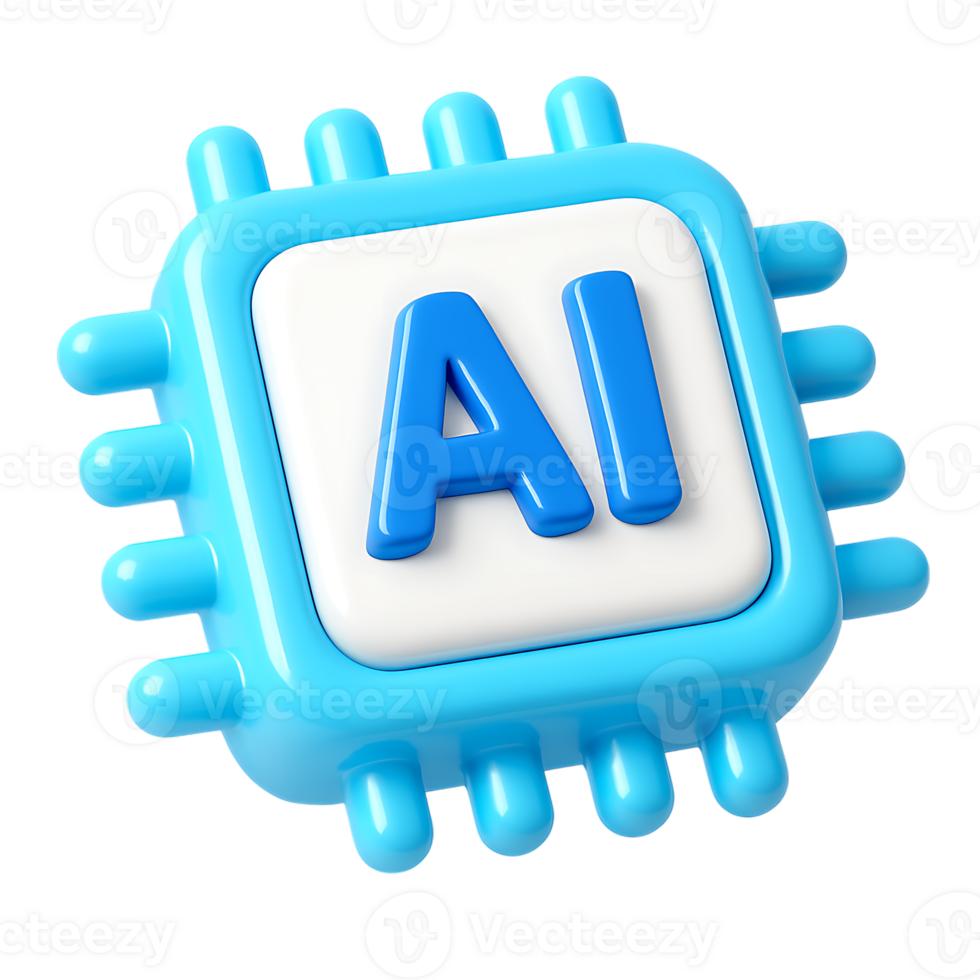 ein 3d Rendern von ein Blau ai Computer Chip, isoliert auf transparent Hintergrund png