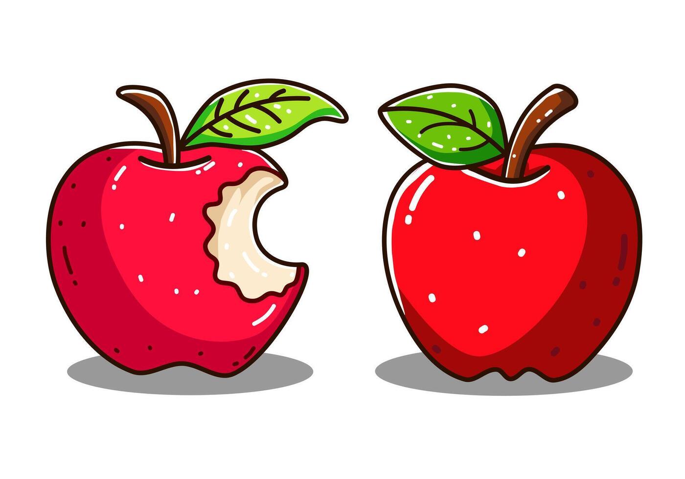 Two red apples with bite taken out of them vector