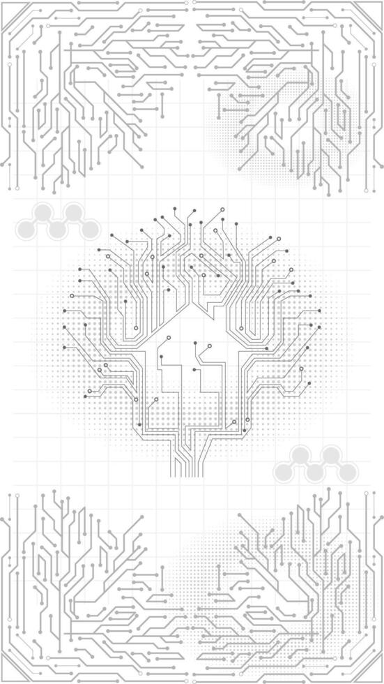 A circuit board with a house and trees. Abstract Digital Technology Background Modern Gray and White Design. vector