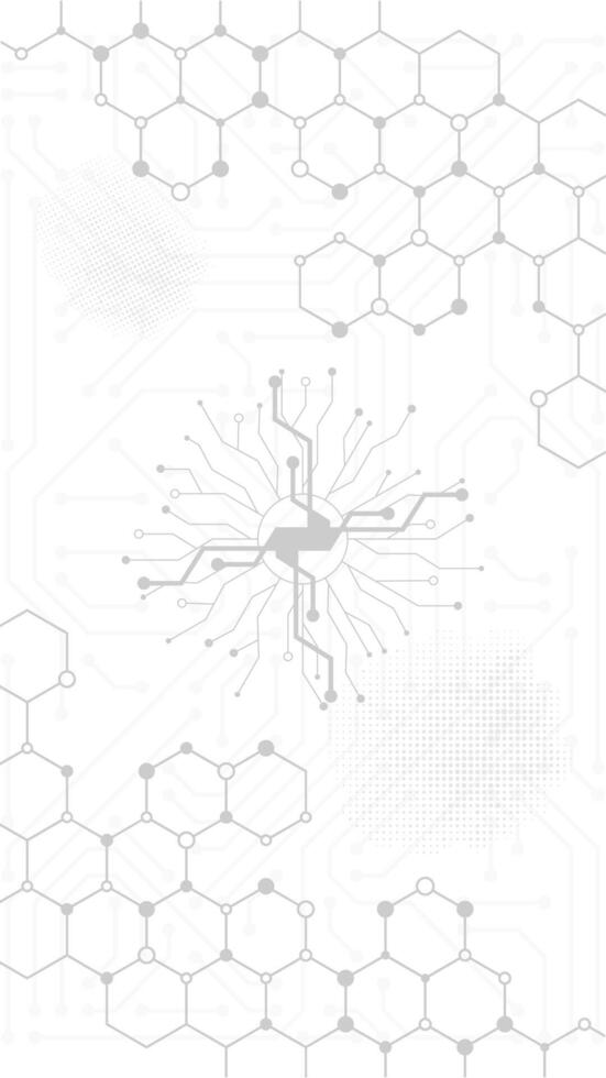 A white background with hexagonal shapes and a circuit board vector
