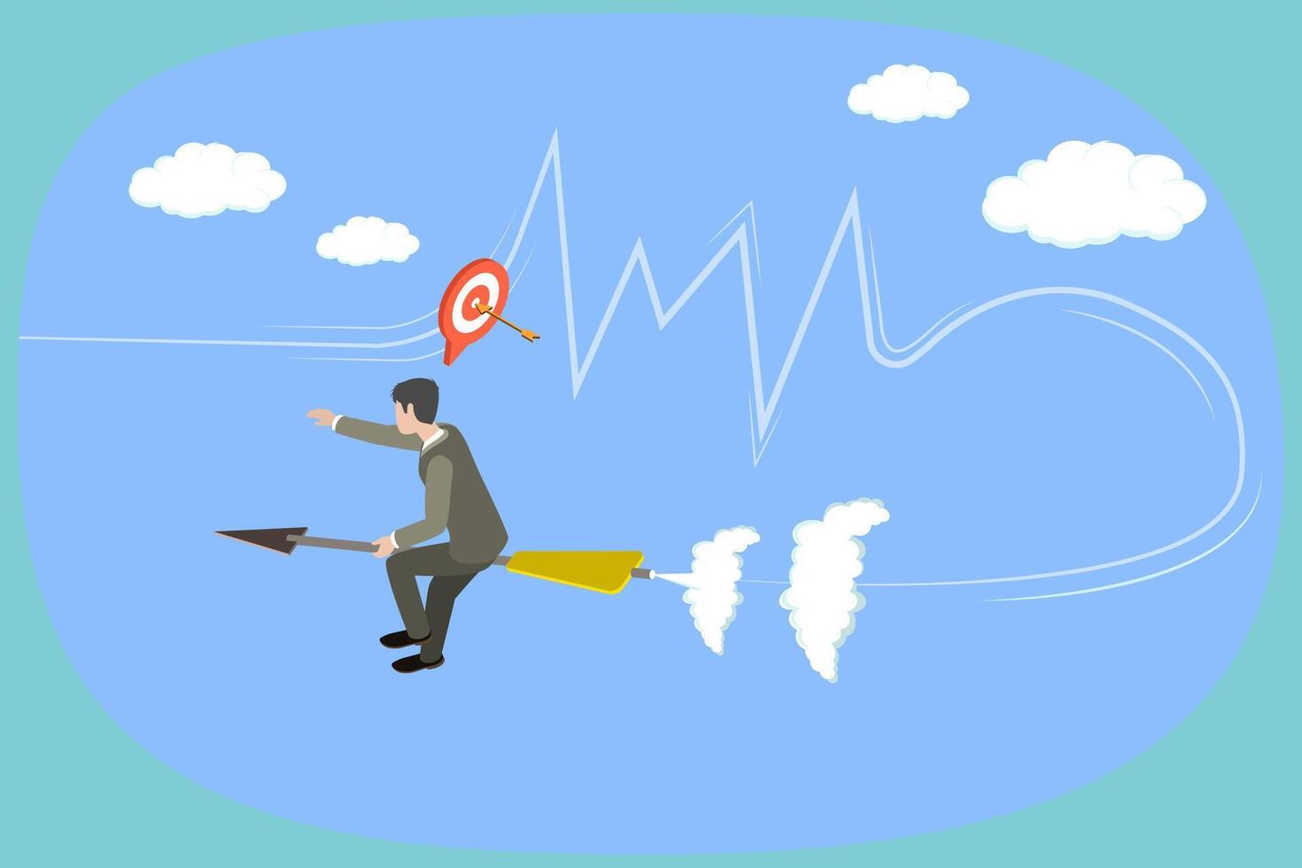 3D Isometric Flat Illustration of Different Way To Reach Target, Time to Changing Direction vector