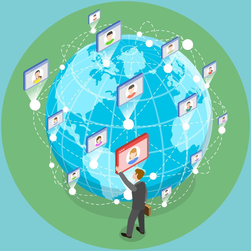 3D Isometric Flat Illustration of Work Networking, Building Connections For Business Success vector