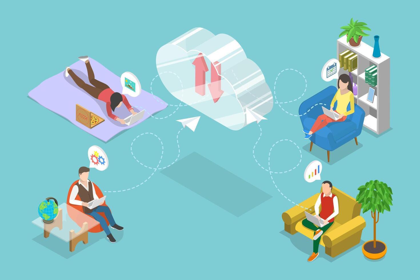 3D Isometric Flat Illustration of Cloud Data Storage, Modern Solution For Managing Data Securely And Effectively vector