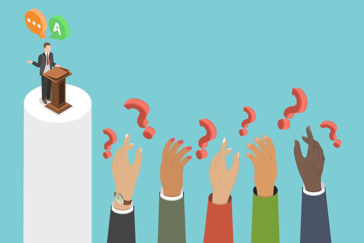 3d isométrica plano ilustración de pregunta y respuesta, Preguntas más frecuentes concepto vector