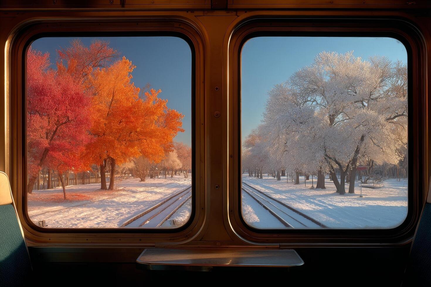 A view of the trees through the window of a train photo