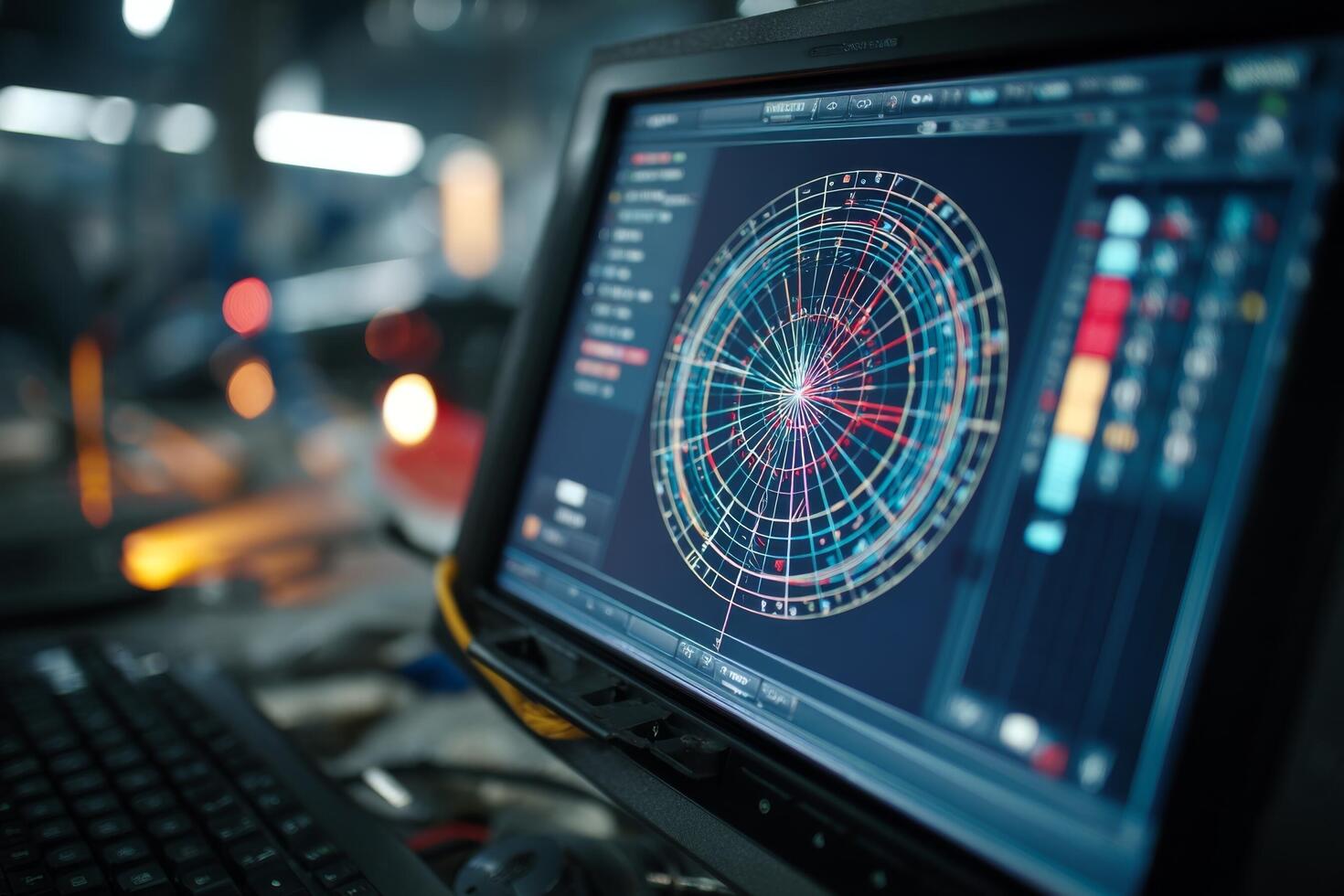 A computer screen with a radar screen on it photo