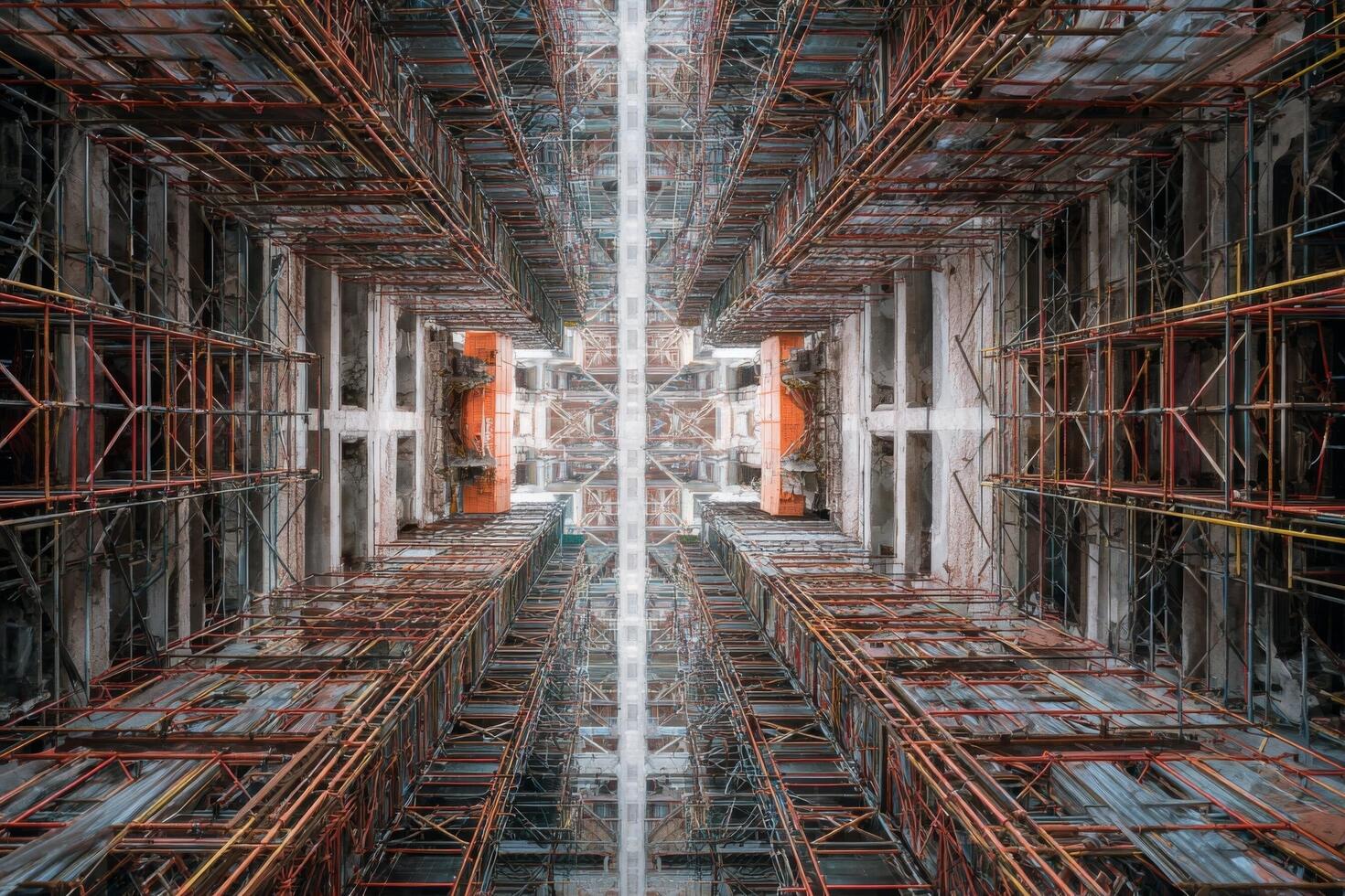 The inside of a building with scaffolding photo