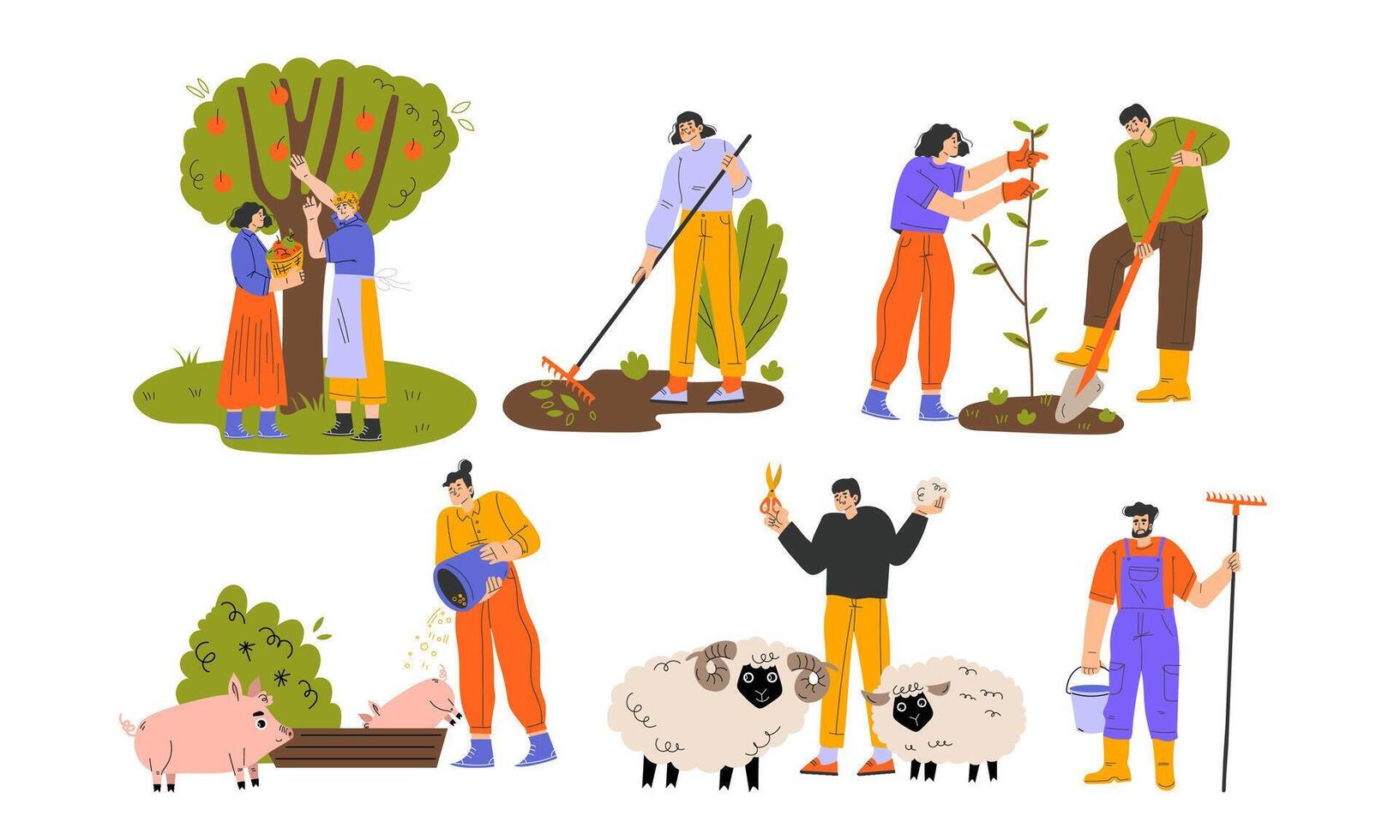 Farmers are actively engaged in a wide range of various agricultural activities and practices vector