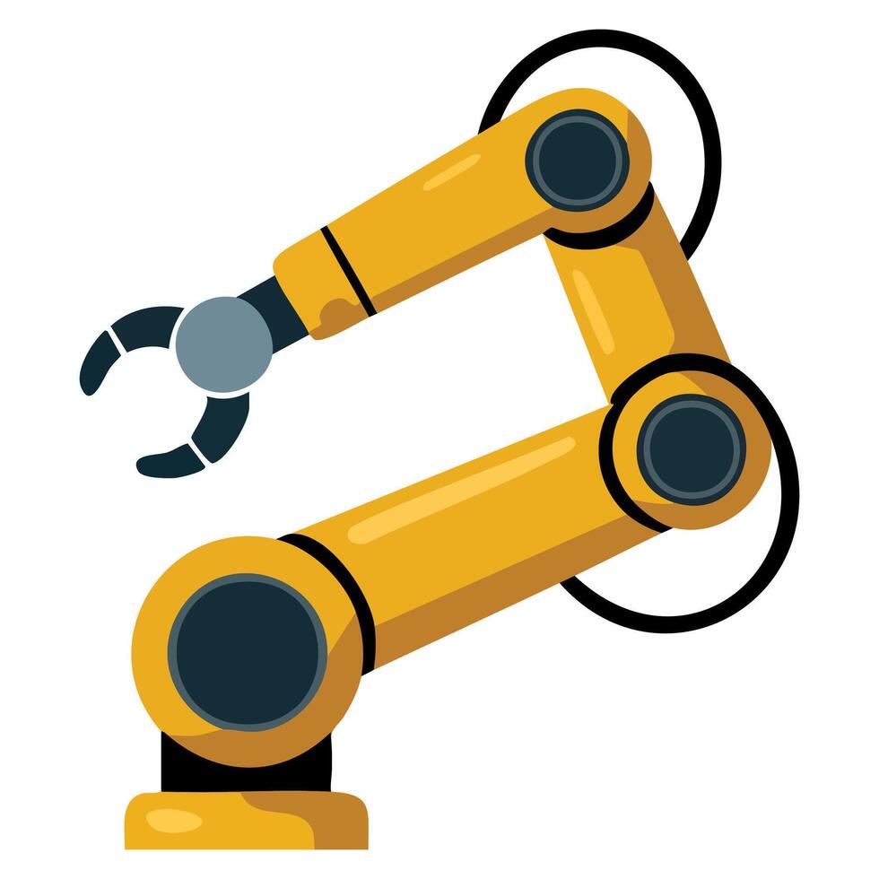 Isolated industrial robot arm illustration. Great for engineering, manufacturing, automation, robotics, and technology projects. vector