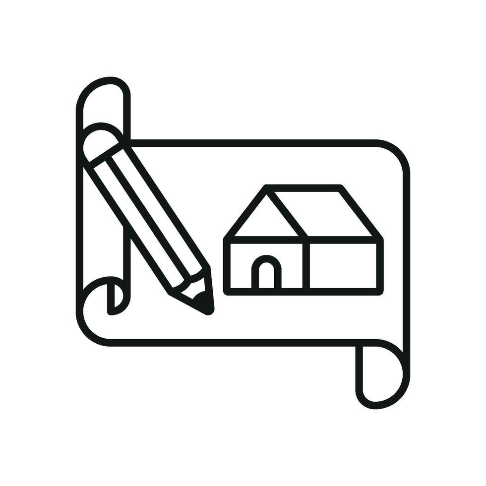 Architecture sketch line icon symbolizing blueprint and creative building design. vector