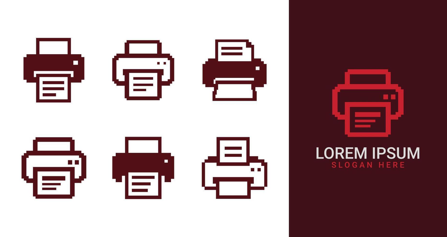 pixel Printer Logo Set Print Document Office Technology Machine Paper Device vector