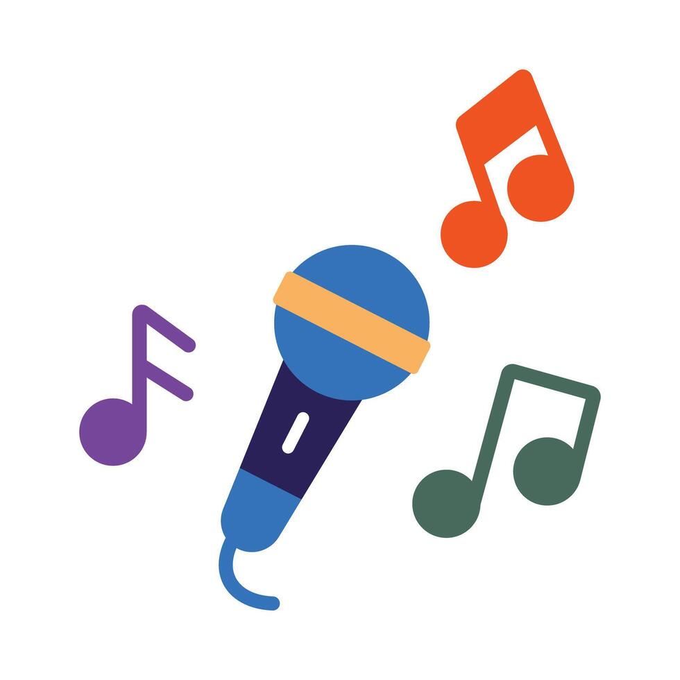 Colorful microphone and music notes icon in a modern flat design. A simple symbol for singing, karaoke, entertainment, and live performance concepts. vector