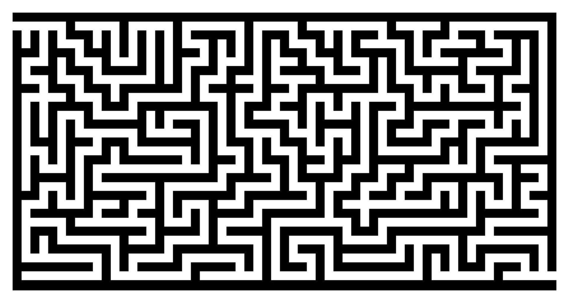 Sharp black maze design with thick lines, abstract rectangular labyrinth puzzle pattern isolated on transparent background, logic game challenge template, flat strategic problem solving concept vector