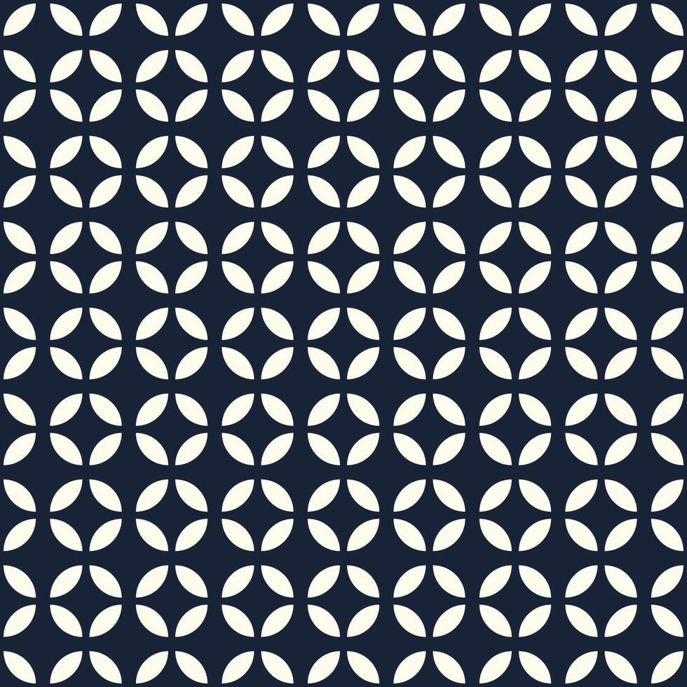 Seamless pattern geometric circle overlapping petal shape optical abstract navy white minimal retro textile wallpaper decorative repeat stylish background modern symmetry graphic design vector