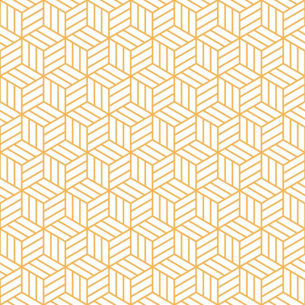 Seamless pattern with geometric cube design in gold lines, abstract modern background, stylish repeating texture for wallpaper, packaging, textile, decorative wrapping, digital graphic art vector