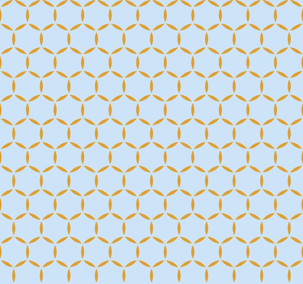 Seamless pattern with geometric flower star design in yellow and light blue, abstract circular decorative surface, repeating retro inspired motif, modern wallpaper and fabric digital background vector