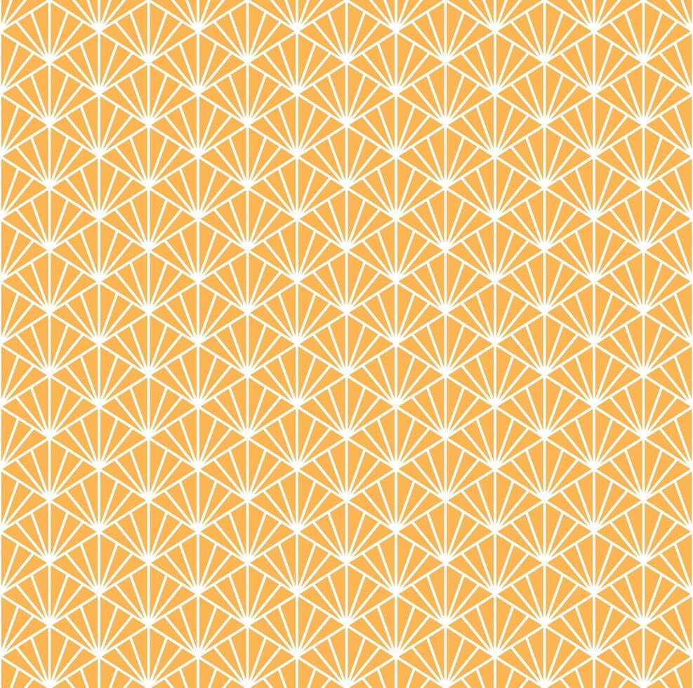 Seamless pattern with decorative fan shapes triangle inspired geometric lines abstract yellow background minimal symmetry retro textile wallpaper wrapping paper surface elegant modern design vector