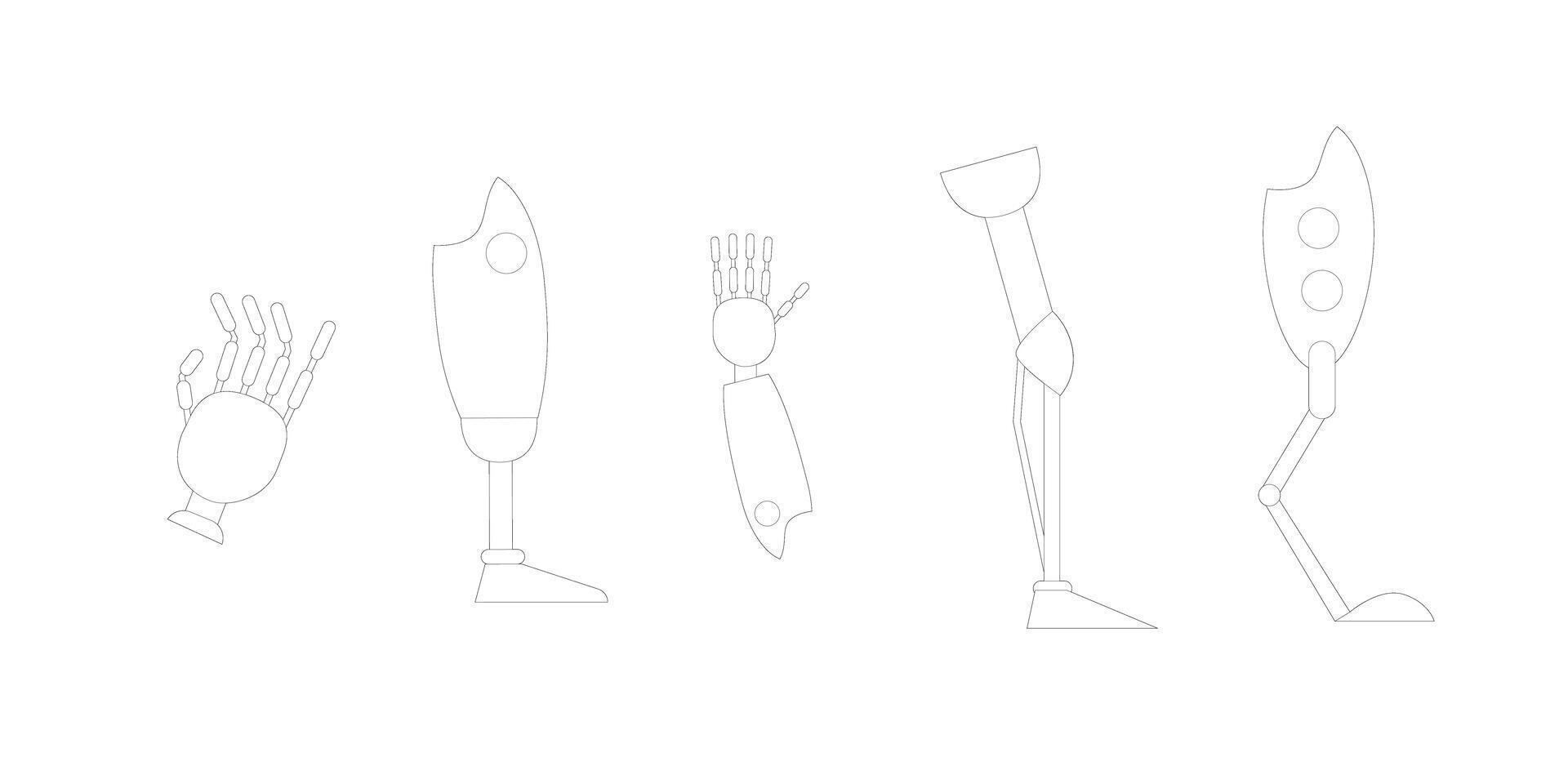 Bionic artificial limbs icons set. Outline set of bionic artificial limbs icons for web design isolated on white background vector
