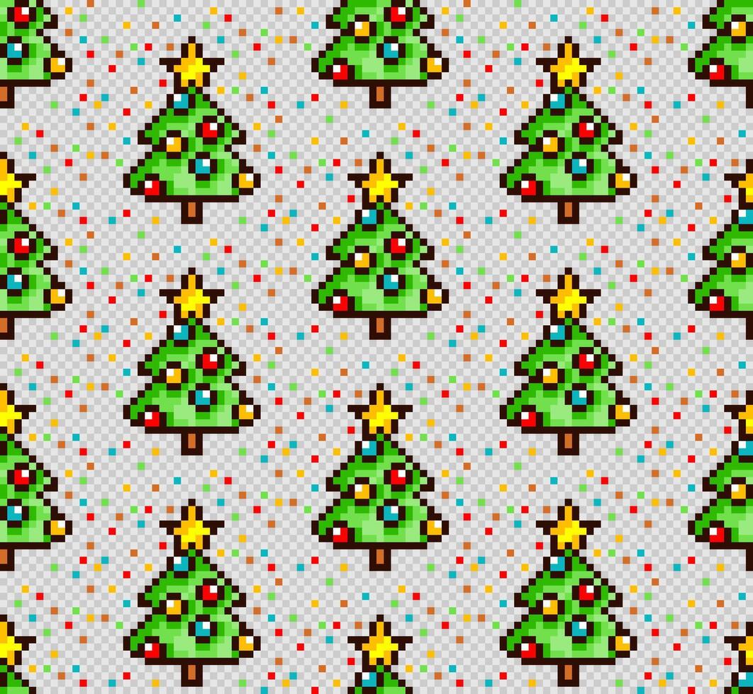 Seamless pixel background with new year tree. vector