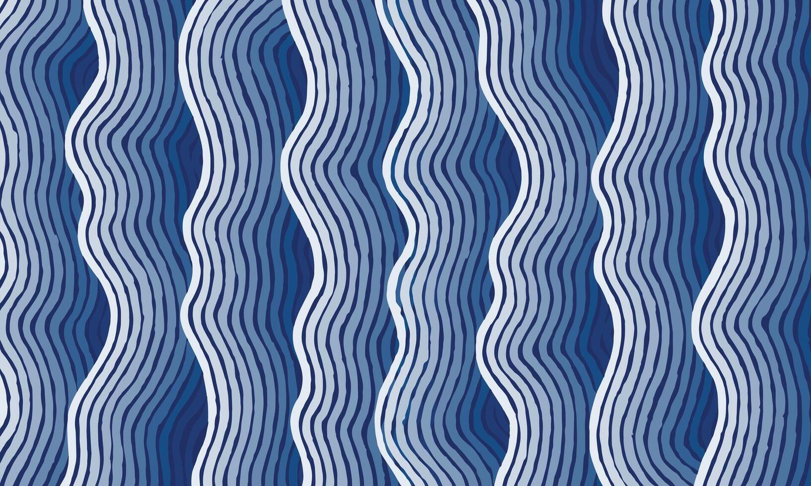 Hand drawn brush lines abstract waves and ripple pattern in monochromatic blue, Japanese and ethnic wood carving texture background, simple graphic for textile, decoration, carpet vector