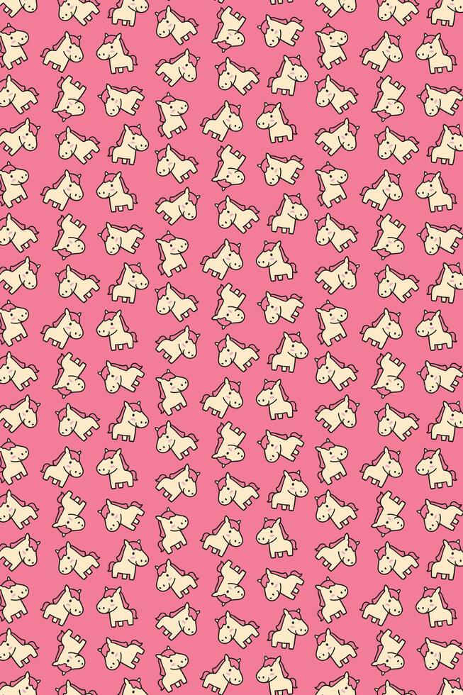 Playful pattern with cartoon unicorns smiling on pink background vector