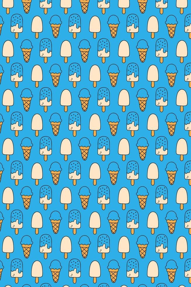 Cute looking pattern with ice cream and cones on a blue background vector