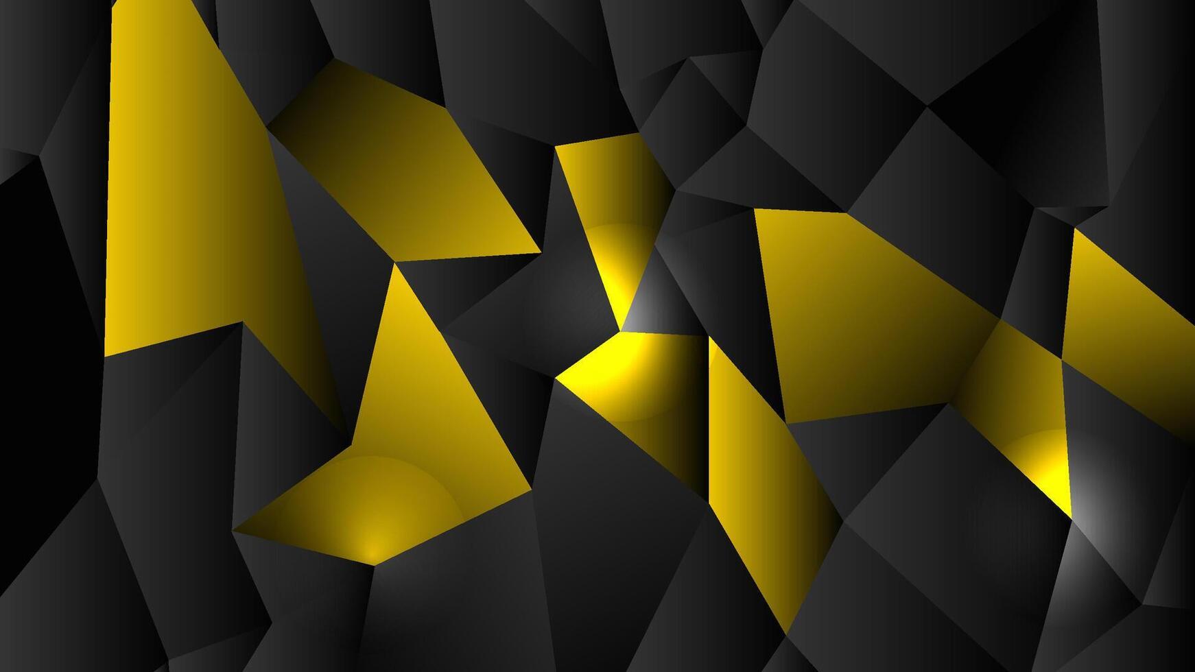 Modern abstract design with black polygons and glowing yellow highlights creating a 3D geometric texture vector